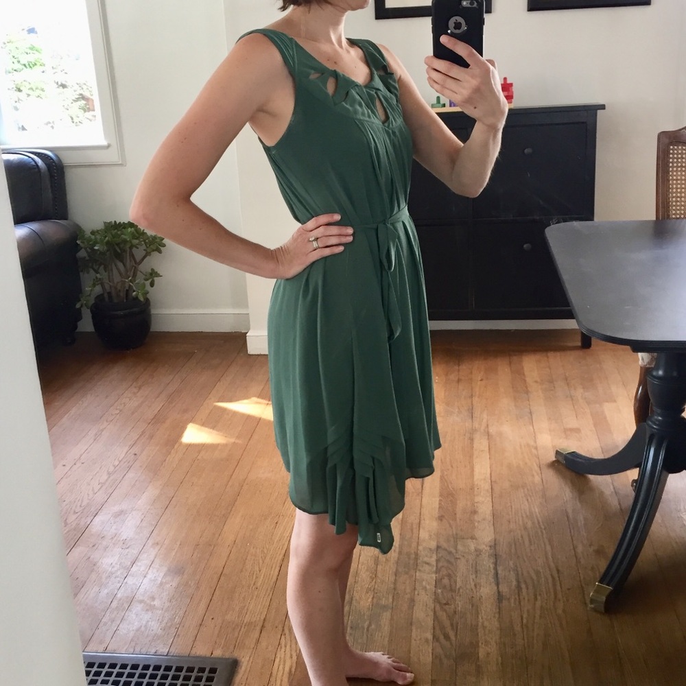 Belted teal green dress
